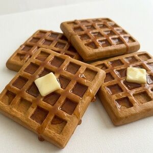 Classic Square Waffle Coasters - Handmade Breakfast-Inspired Set - Set of 4